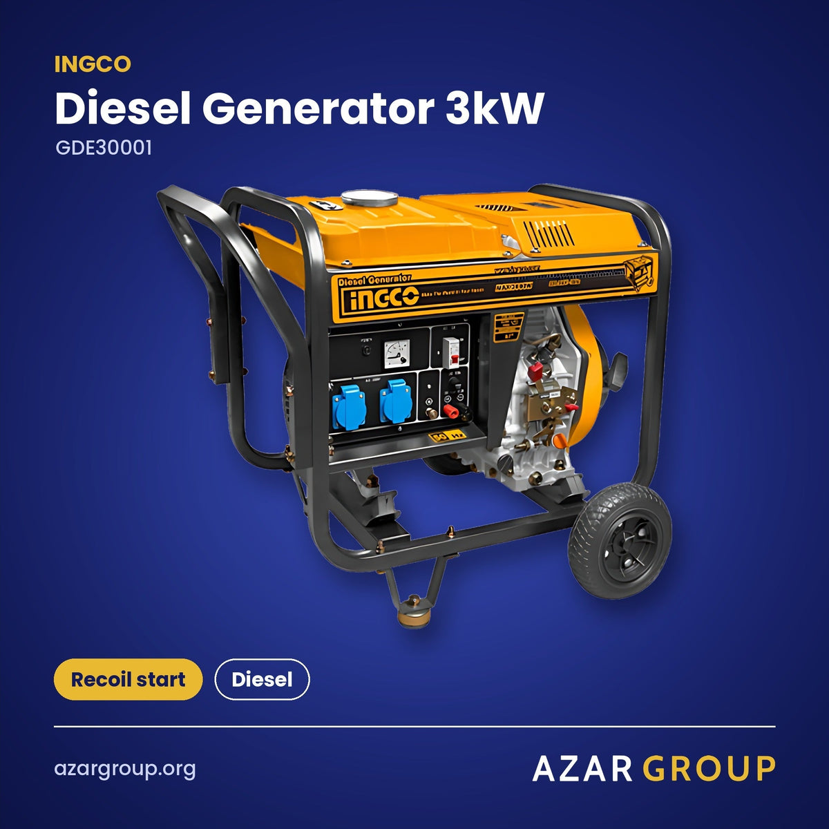 INGCO GDE30001 Diesel Generator 3kW – Recoil start, Diesel