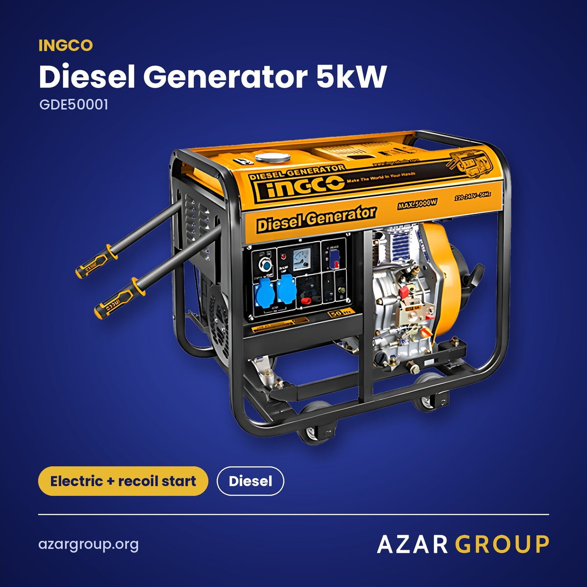 INGCO GDE50001 Diesel Generator 5kW – Electric + recoil start, Diesel