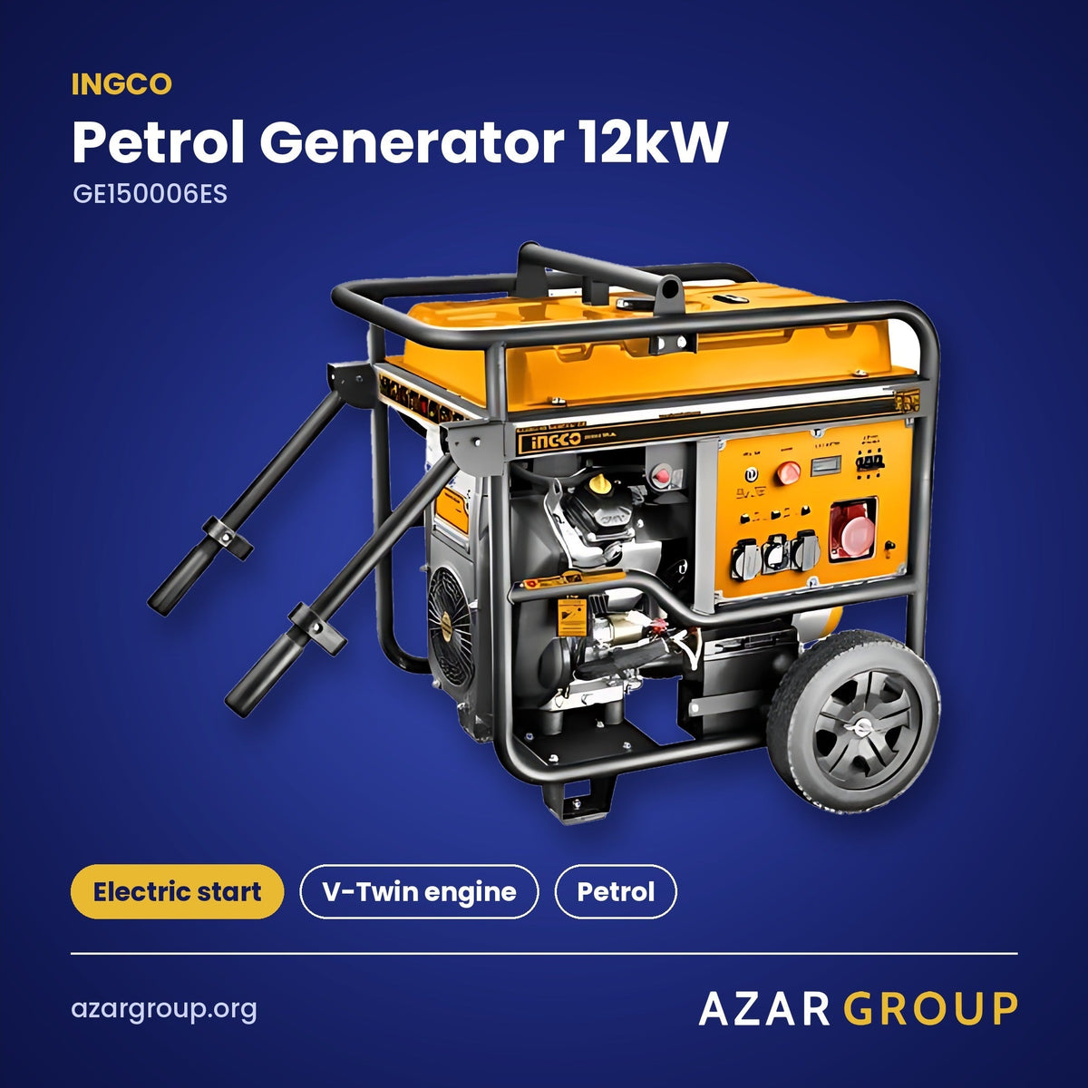 INGCO GE150006ES Petrol Generator 12kW – Electric start, V-Twin engine, Petrol