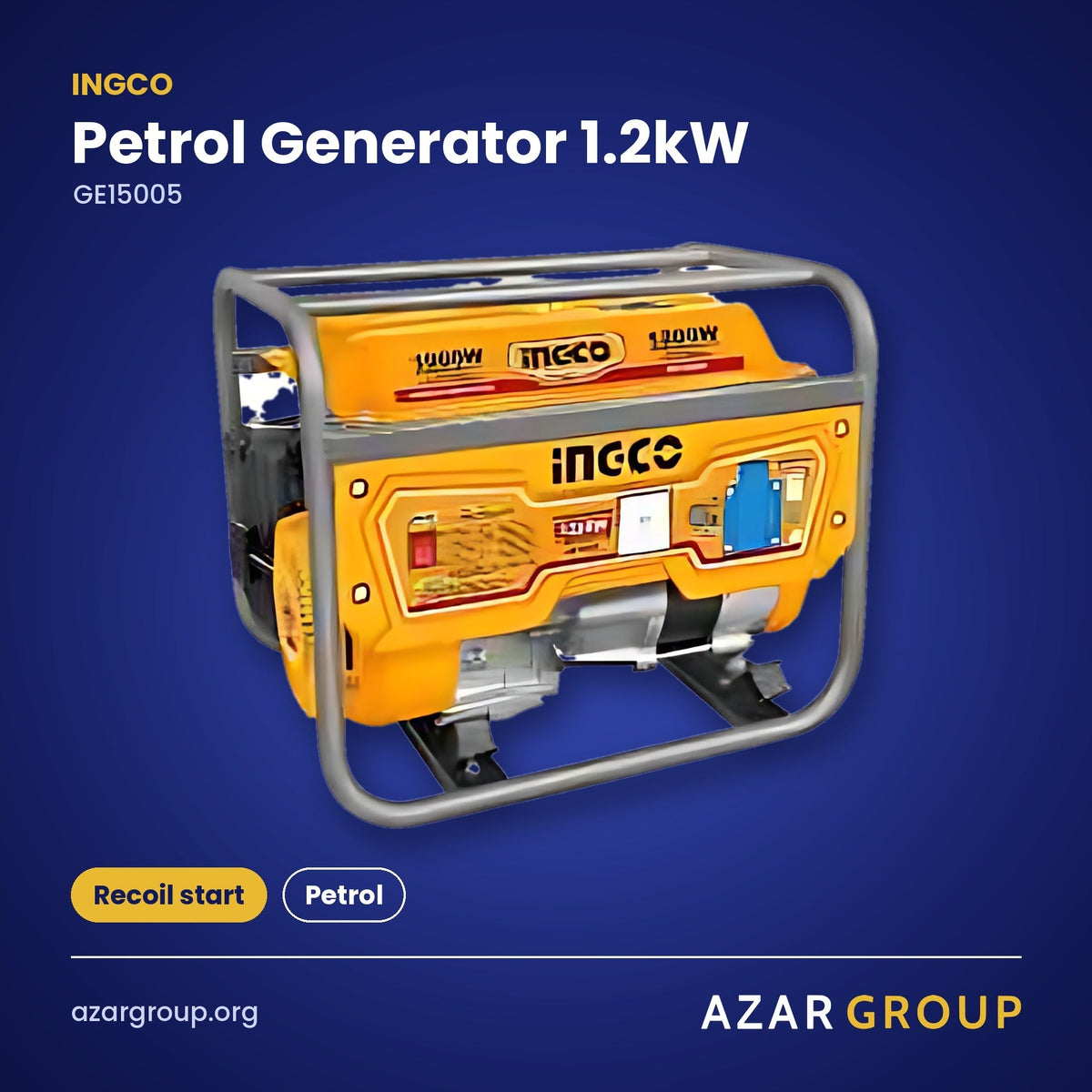 INGCO GE15005 Petrol Generator 1.2kW – Recoil start, Petrol