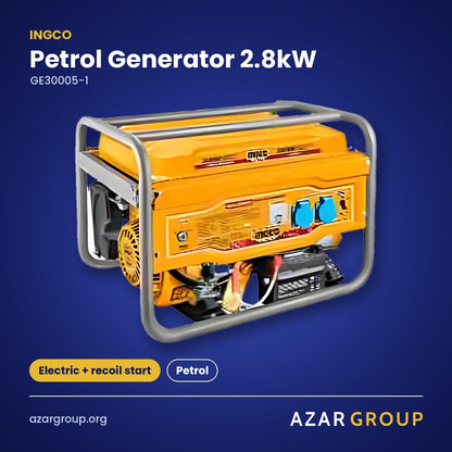 INGCO GE30005-1 Petrol Generator 2.8kW – Electric + recoil start, Petrol