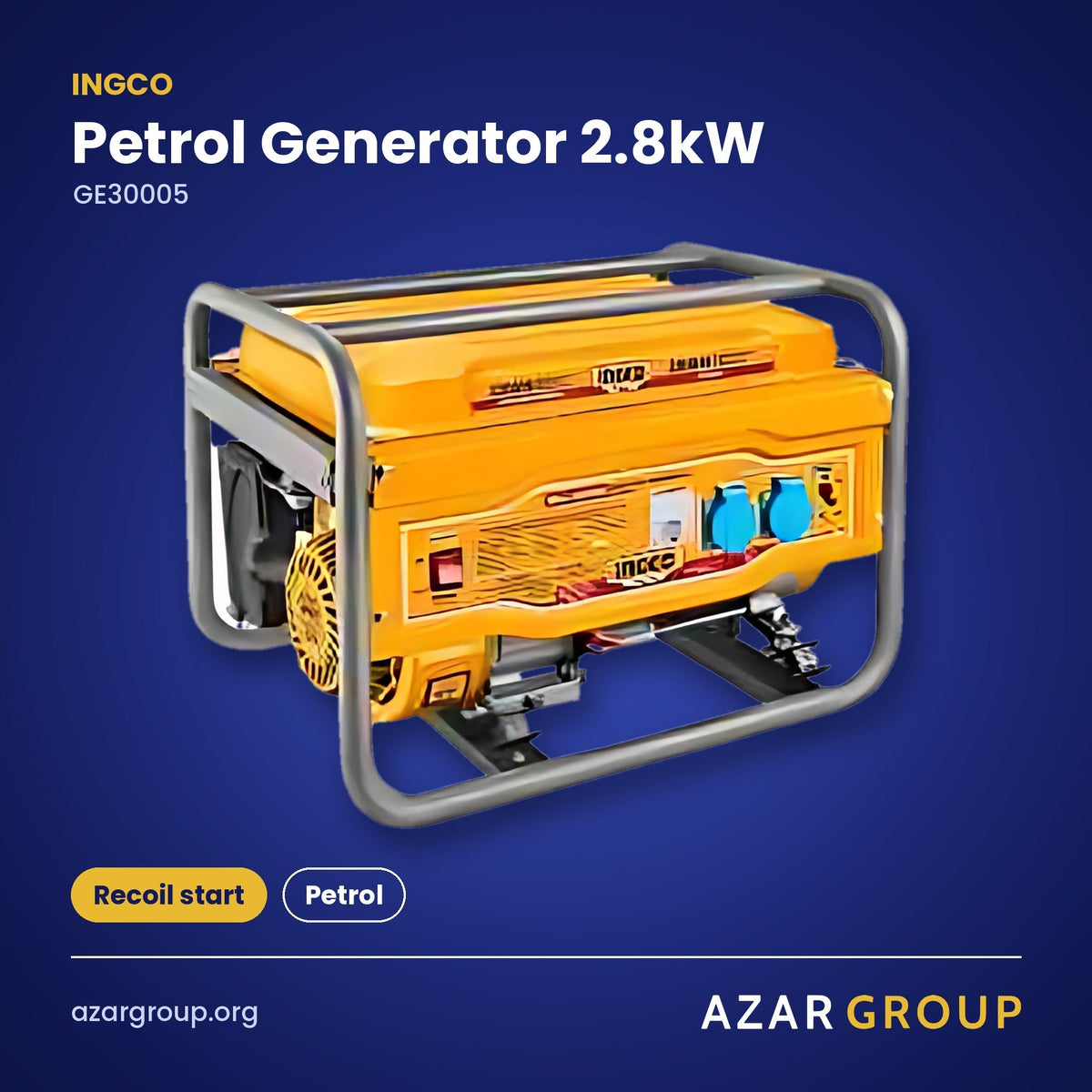 INGCO GE30005 Petrol Generator 2.8kW – Recoil start, Petrol