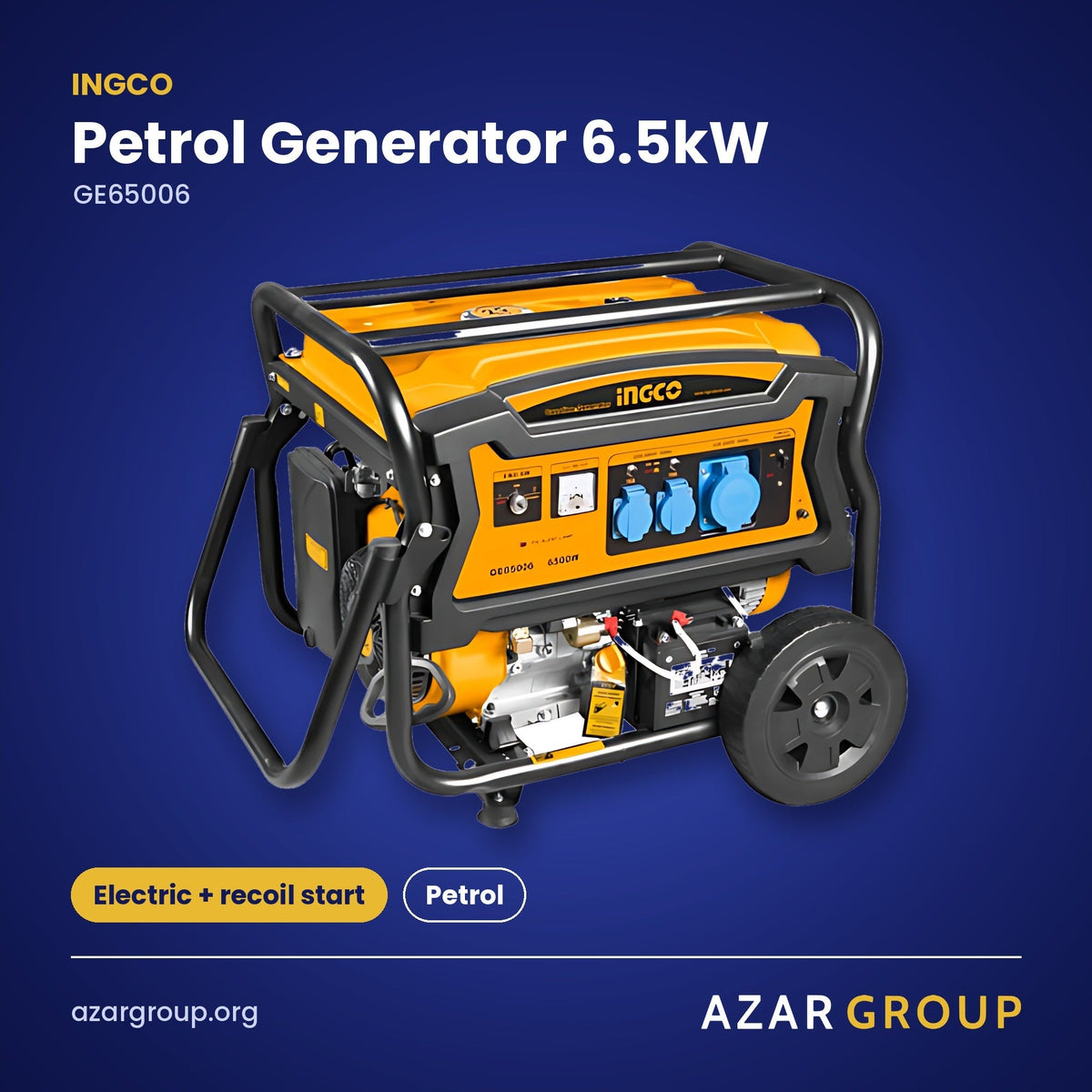 INGCO GE65006 Petrol Generator 6.5kW – Electric + recoil start, Petrol