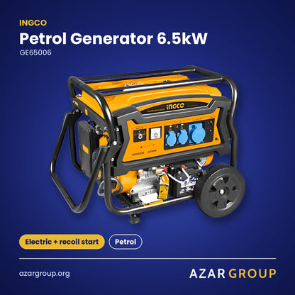 INGCO GE65006 Petrol Generator 6.5kW – Electric + recoil start, Petrol