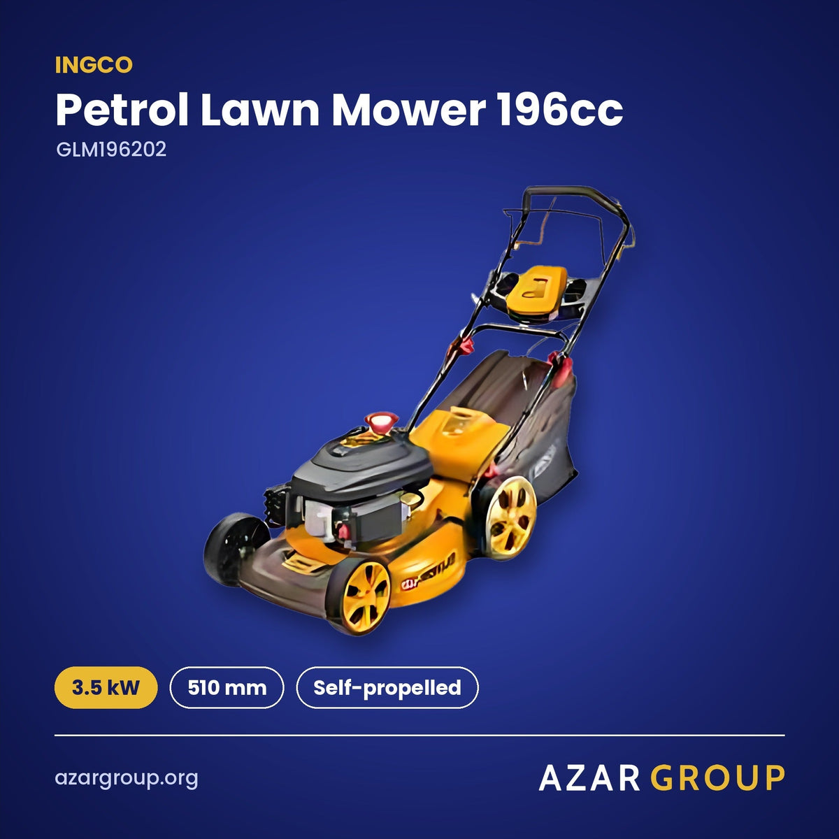INGCO GLM196202 Petrol Lawn Mower 196cc – 3.5 kW, 510 mm, Self-propelled