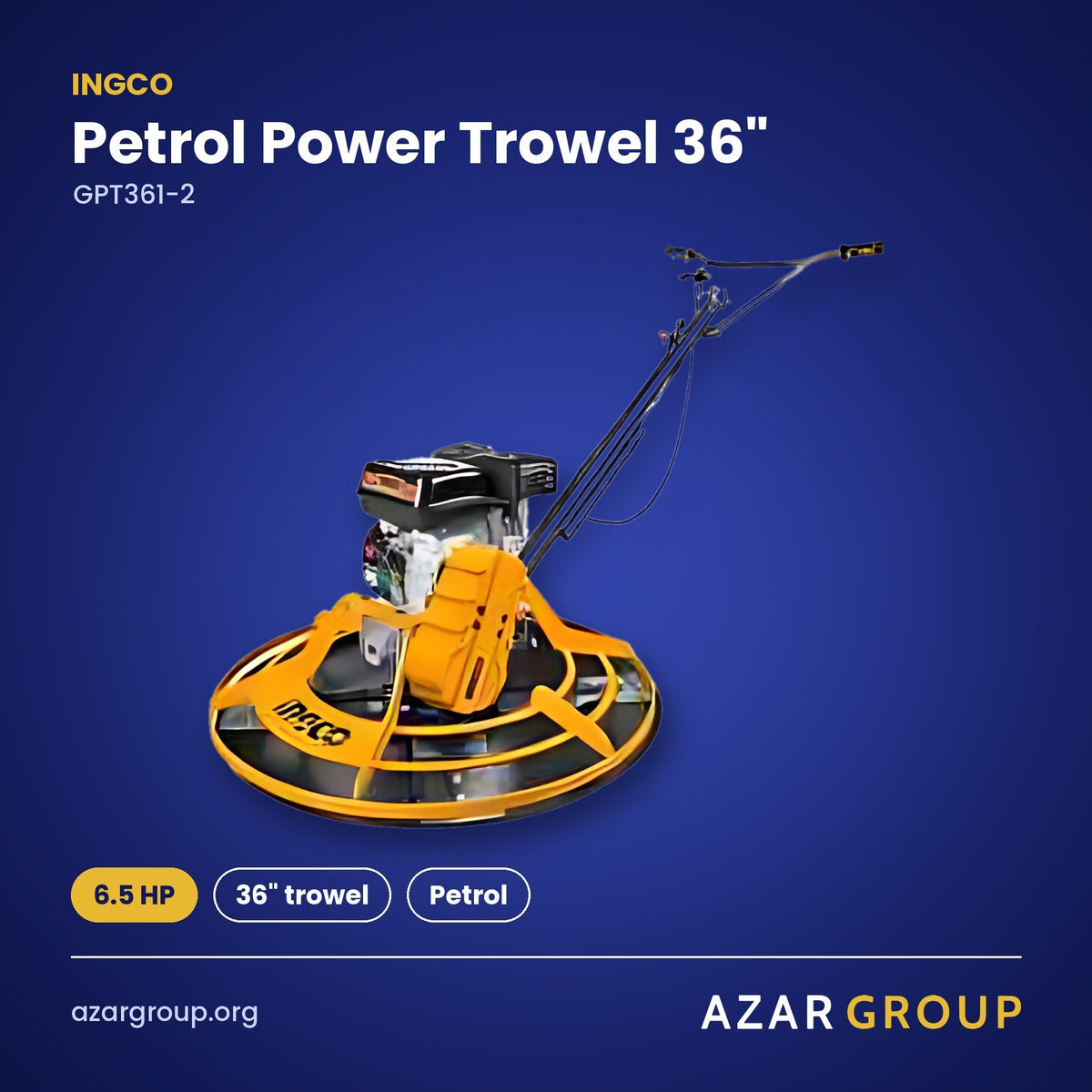 INGCO GPT361-2 Petrol Power Trowel 36" – 6.5 HP, 36" trowel, Petrol