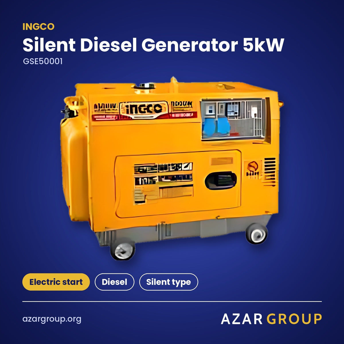 INGCO GSE50001 Silent Diesel Generator 5kW – Electric start, Diesel, Silent type