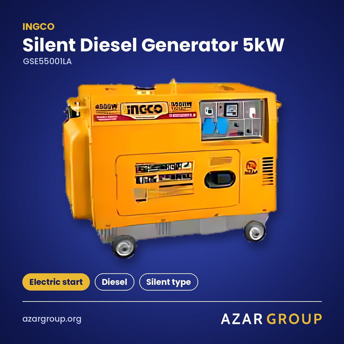 INGCO GSE55001LA Silent Diesel Generator 5kW – Electric start, Diesel, Silent type