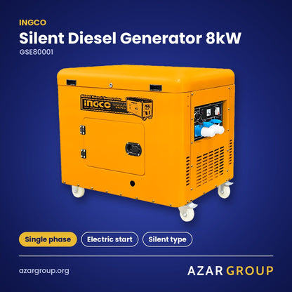 INGCO GSE80001 Silent Diesel Generator 8kW – Single phase, Electric start, Silent type