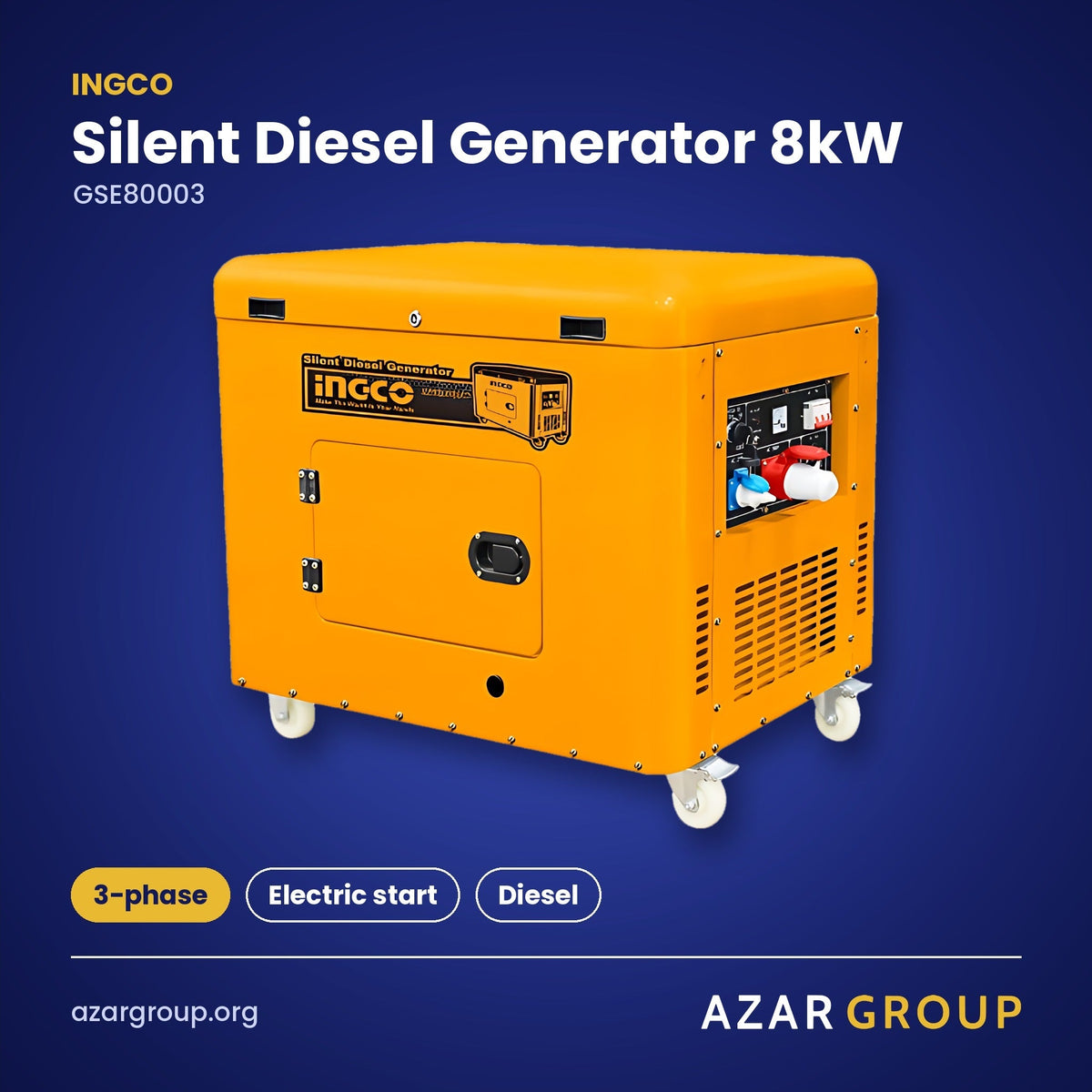 INGCO GSE80003 Silent Diesel Generator 8kW – 3-phase, Electric start, Diesel