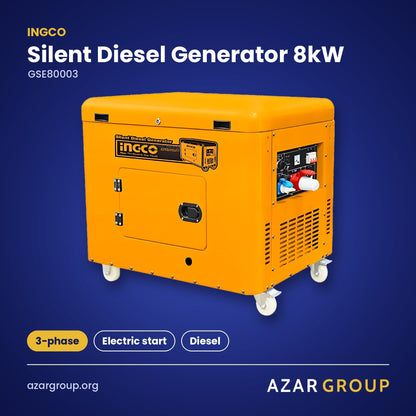 INGCO GSE80003 Silent Diesel Generator 8kW – 3-phase, Electric start, Diesel