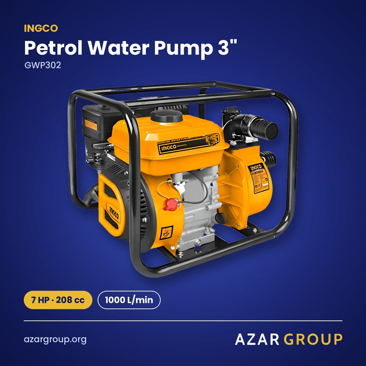 INGCO GWP302 Petrol Water Pump 3" – 7 HP · 208 cc, 1000 L/min