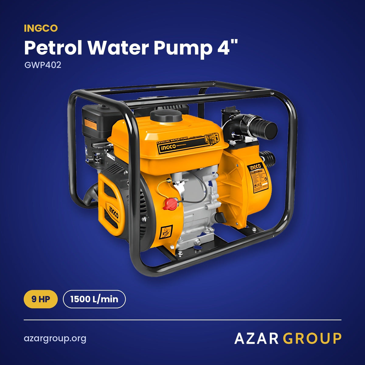 INGCO GWP402 Petrol Water Pump 4" – 9 HP, 1500 L/min