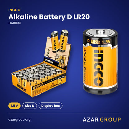 INGCO HAB1D01 Alkaline Battery D LR20 – 1.5 V, Size D, Display box