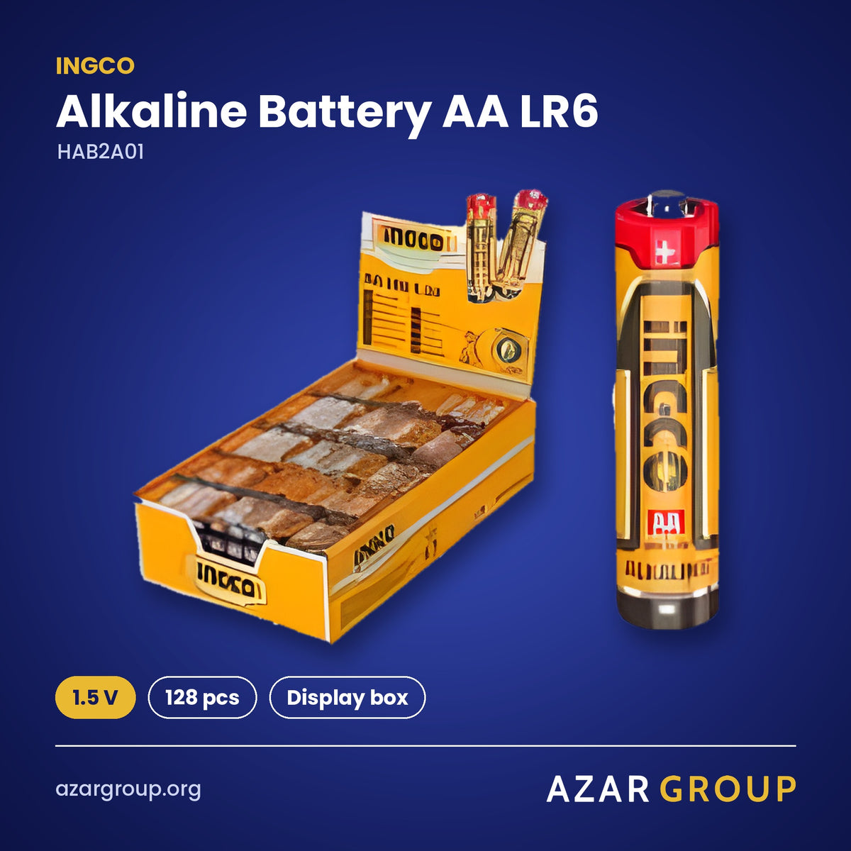 INGCO HAB2A01 Alkaline Battery AA LR6 – 1.5 V, 128 pcs, Display box