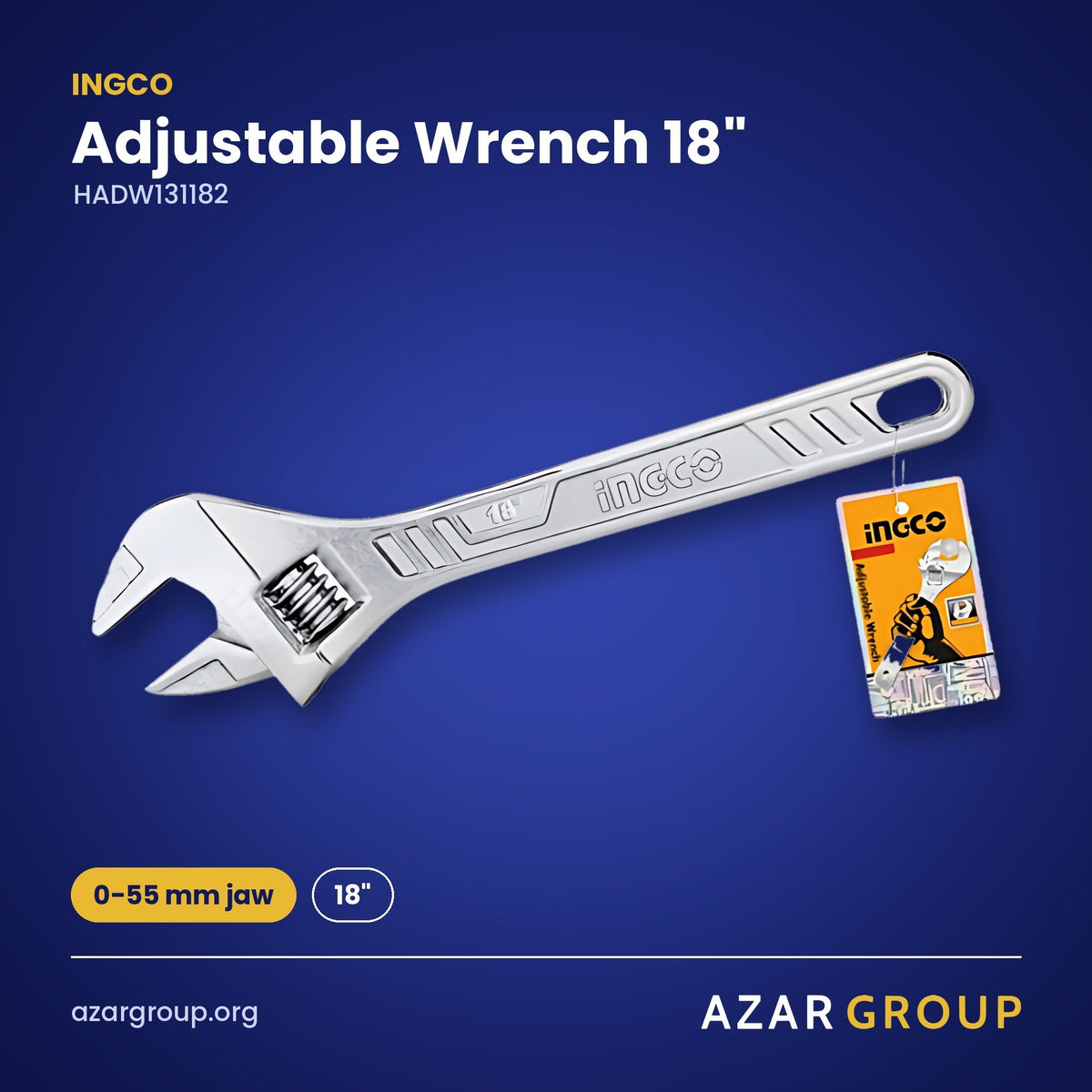INGCO HADW131182 Adjustable Wrench 18" – 0-55 mm jaw, 18"