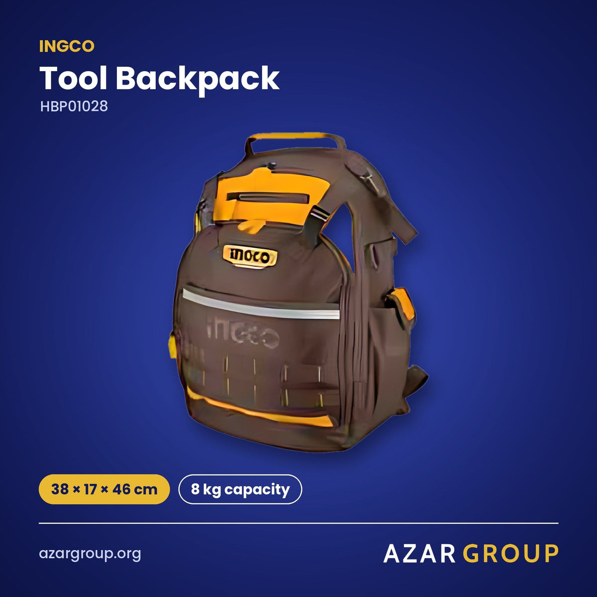 INGCO HBP01028 Tool Backpack – 38 × 17 × 46 cm, 8 kg capacity