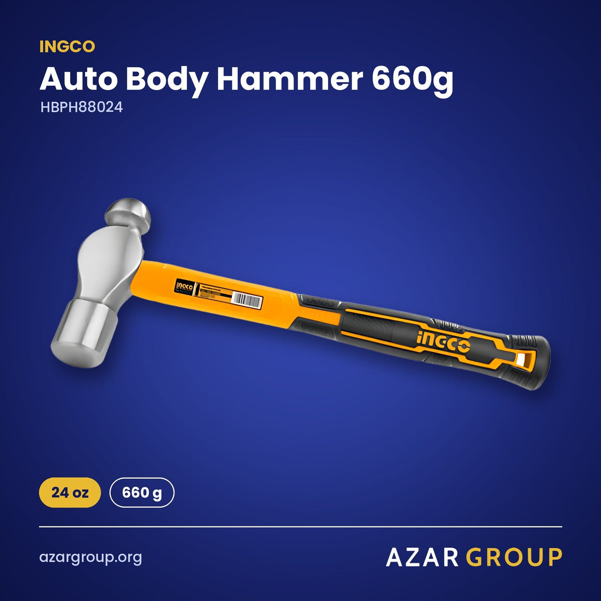 INGCO HBPH88024 Auto Body Hammer 660g – 24 oz, 660 g
