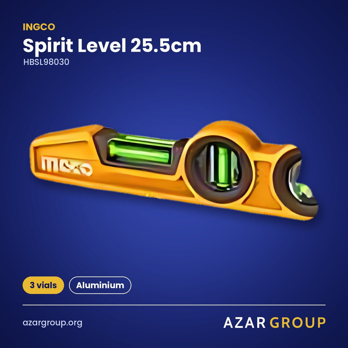 INGCO HBSL98030 Spirit Level 25.5cm – 3 vials, Aluminium
