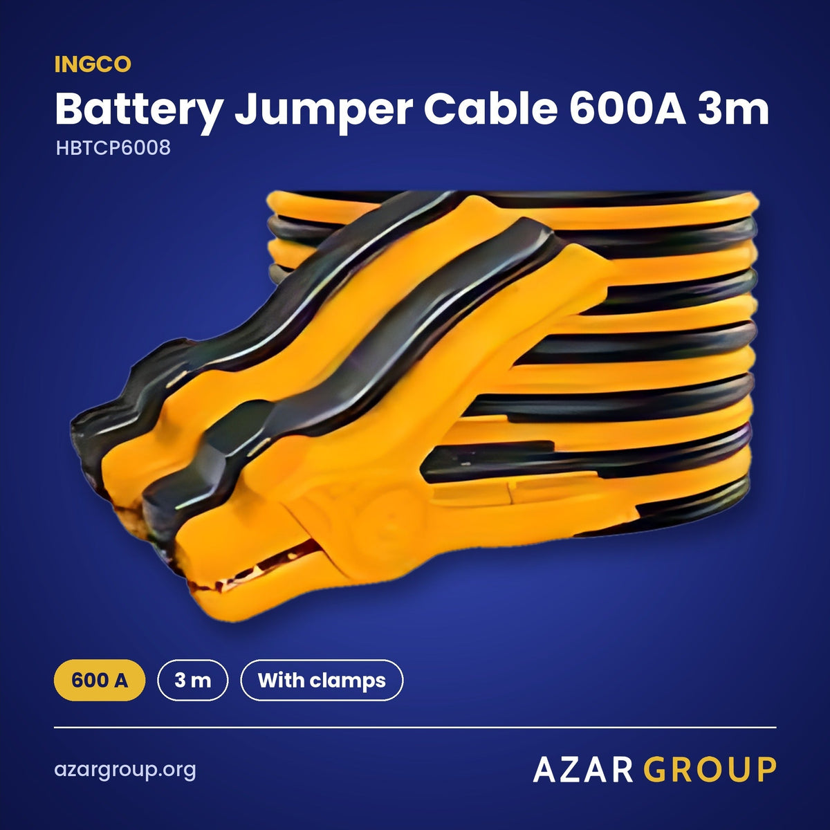 INGCO HBTCP6008 Battery Jumper Cable 600A 3m – 600 A, 3 m, With clamps
