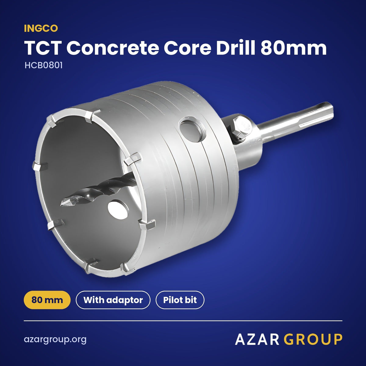 INGCO HCB0801 TCT Concrete Core Drill 80mm – 80 mm, With adaptor, Pilot bit