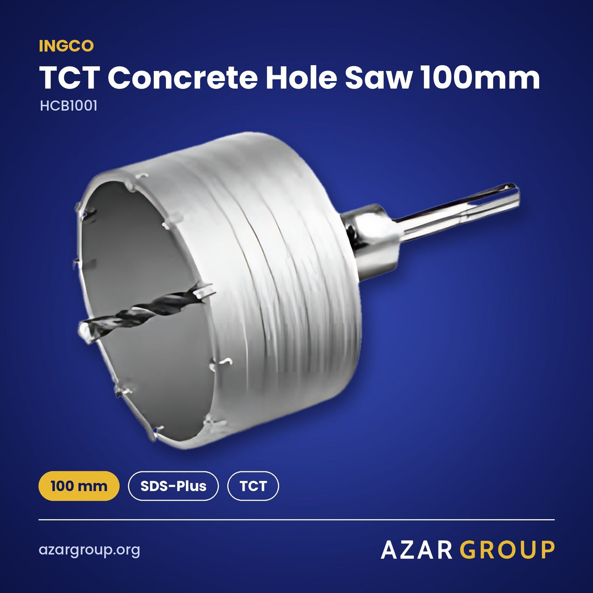 INGCO HCB1001 TCT Concrete Hole Saw 100mm – 100 mm, SDS-Plus, TCT