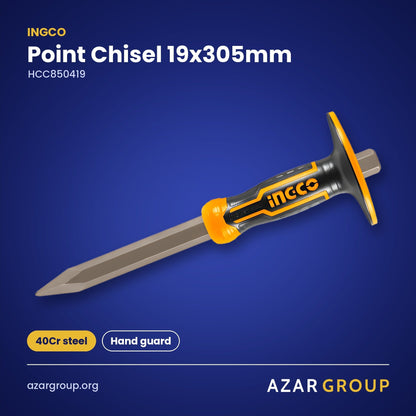 INGCO HCC850419 Point Chisel 19x305mm – 40Cr steel, Hand guard