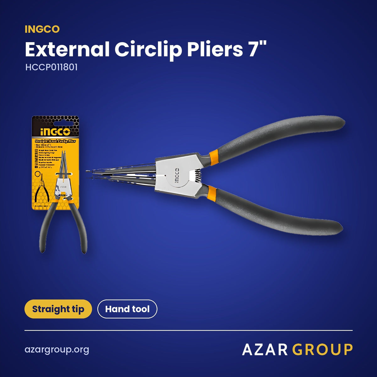 INGCO HCCP011801 External Circlip Pliers 7" – Straight tip, Hand tool