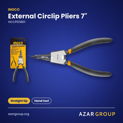 INGCO HCCP011801 External Circlip Pliers 7" – Straight tip, Hand tool