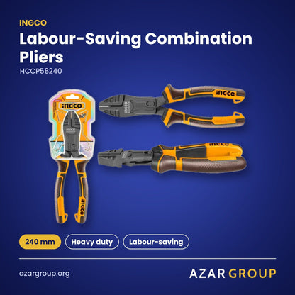 INGCO HCCP58240 Labour-Saving Combination Pliers – 240 mm, Heavy duty, Labour-saving