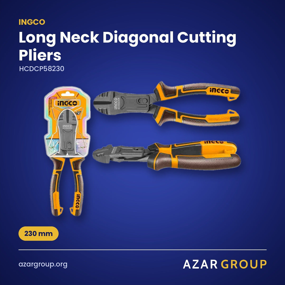 INGCO HCDCP58230 Long Neck Diagonal Cutting Pliers – 230 mm