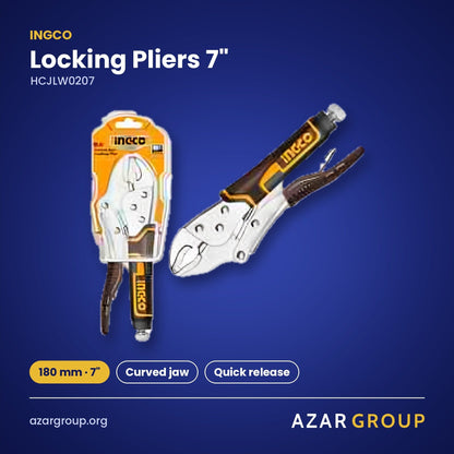 INGCO HCJLW0207 Locking Pliers 7" – 180 mm · 7", Curved jaw, Quick release