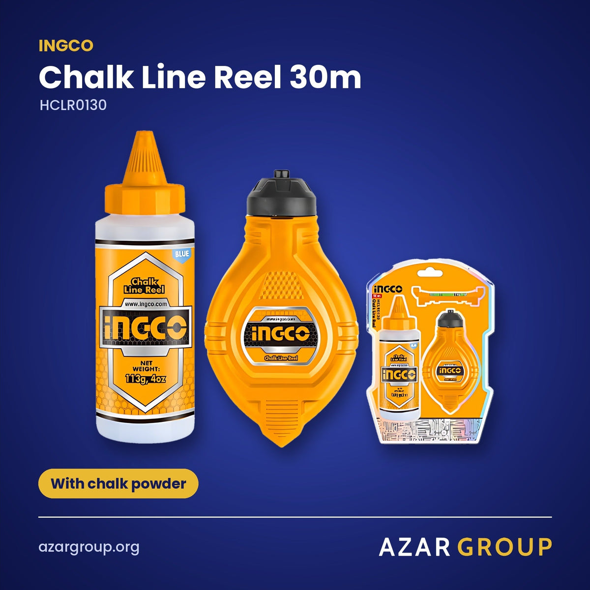 INGCO HCLR0130 Chalk Line Reel 30m – With chalk powder