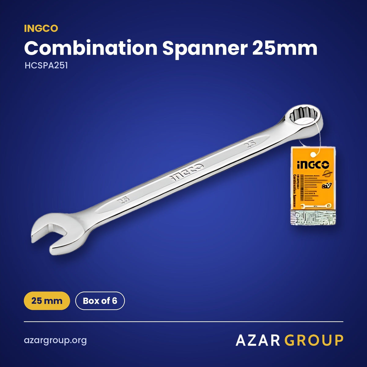INGCO HCSPA251 Combination Spanner 25mm – 25 mm, Box of 6