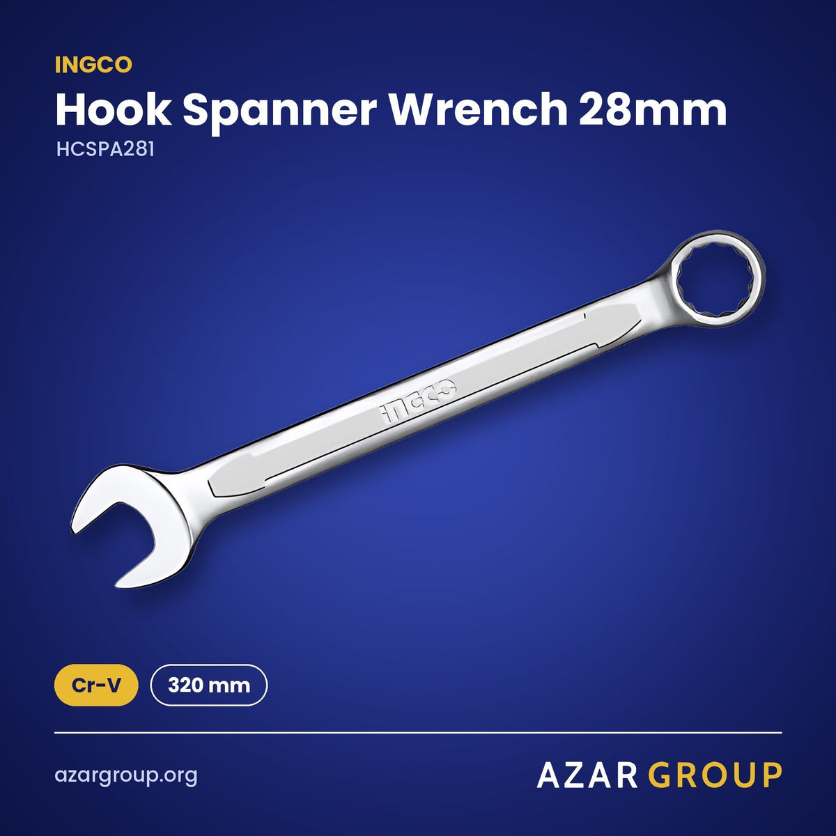 INGCO HCSPA281 Hook Spanner Wrench 28mm – Cr-V, 320 mm