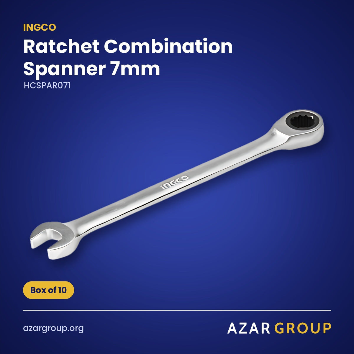 INGCO HCSPAR071 Ratchet Combination Spanner 7mm – Box of 10
