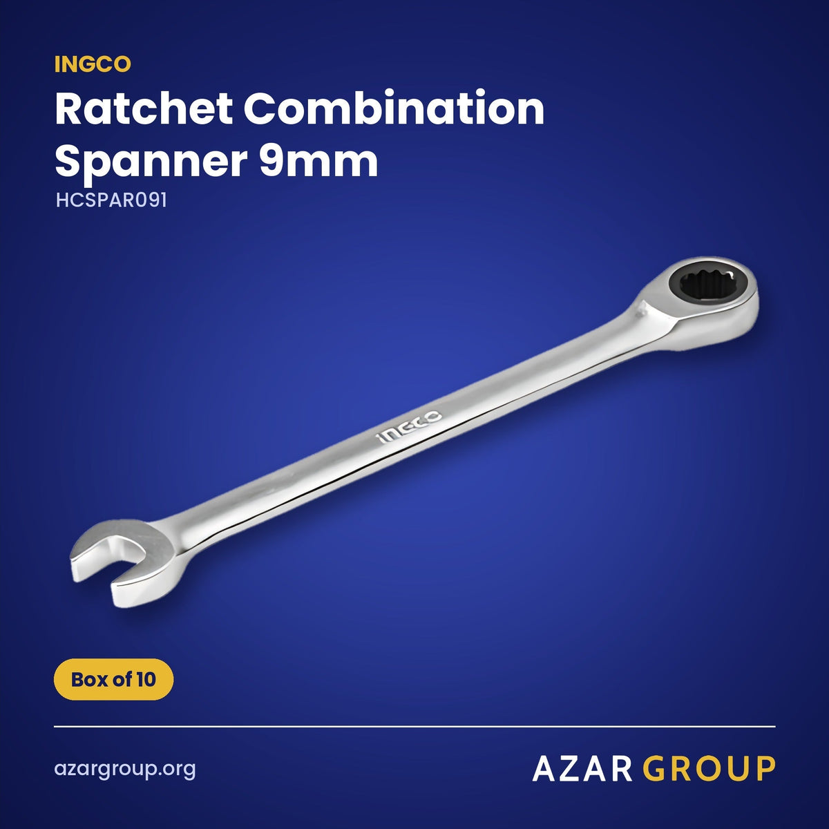 INGCO HCSPAR091 Ratchet Combination Spanner 9mm – Box of 10