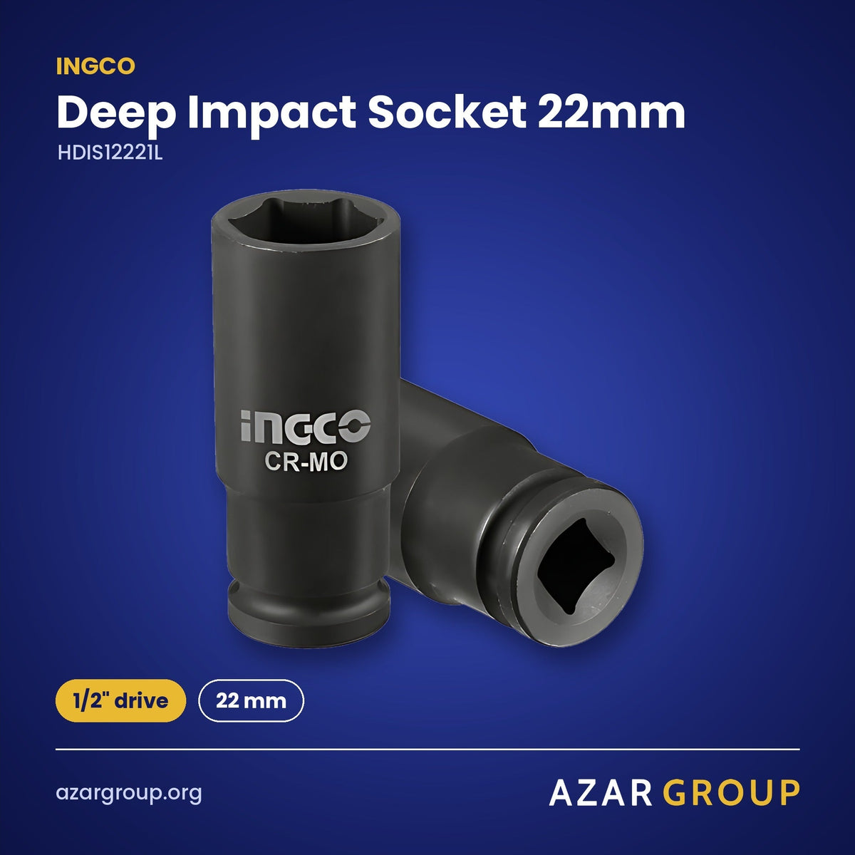 INGCO HDIS12221L Deep Impact Socket 22mm – 1/2" drive, 22 mm