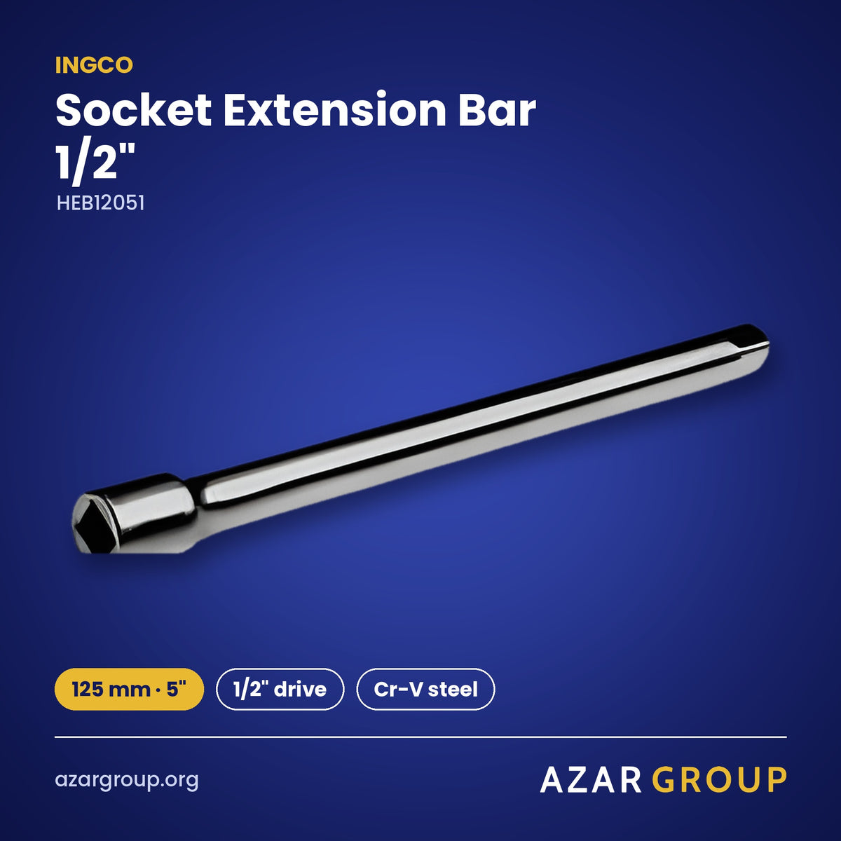INGCO HEB12051 Socket Extension Bar 1/2″ – 125 mm · 5″, 1/2″ drive, Cr-V steel