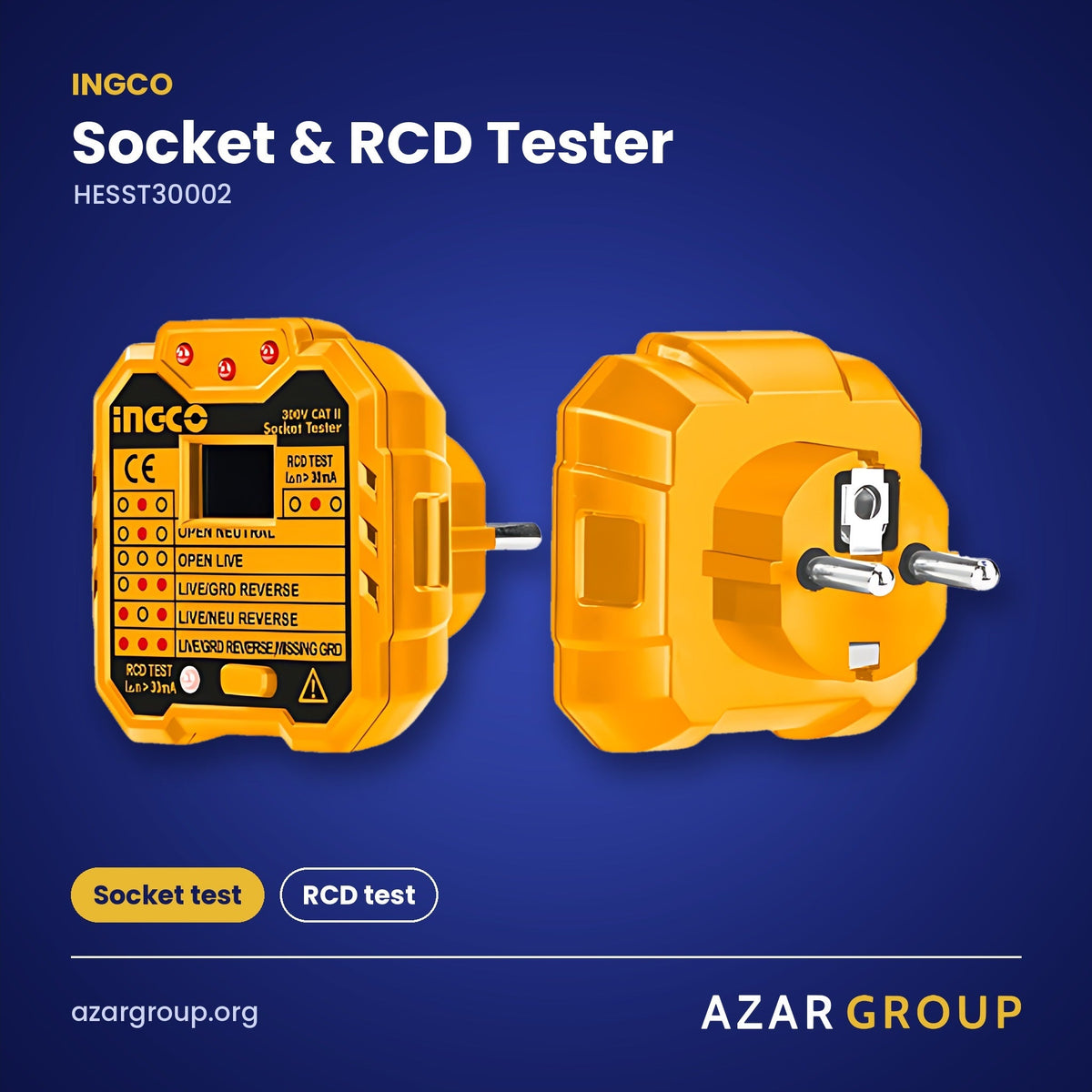 INGCO HESST30002 Socket & RCD Tester – Socket test, RCD test