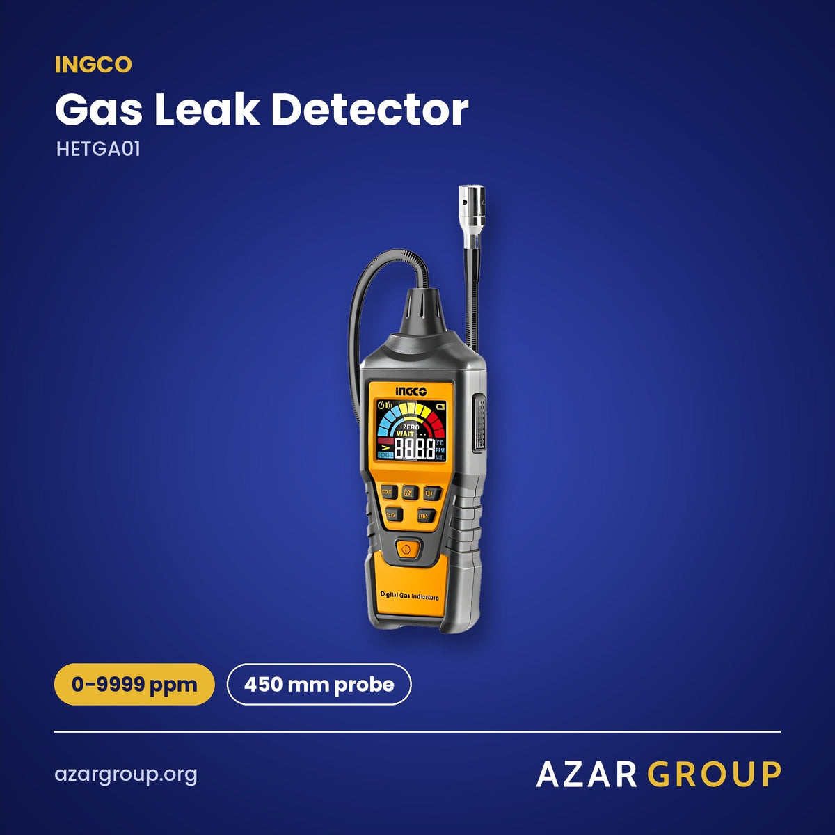 INGCO HETGA01 Gas Leak Detector – 0-9999 ppm, 450 mm probe