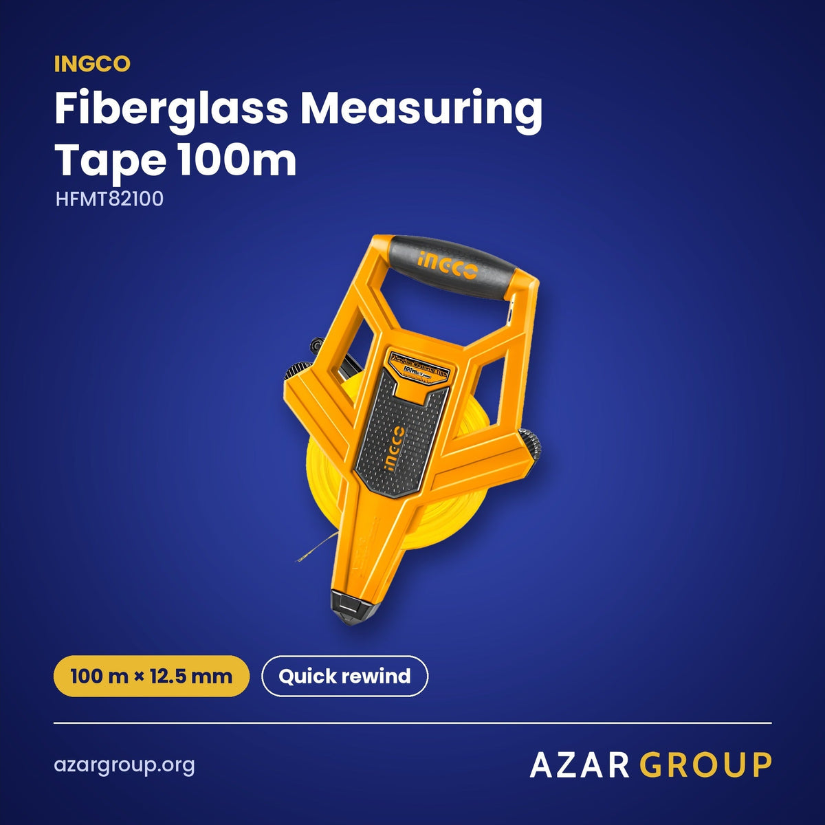 INGCO HFMT82100 Fiberglass Measuring Tape 100m – 100 m × 12.5 mm, Quick rewind