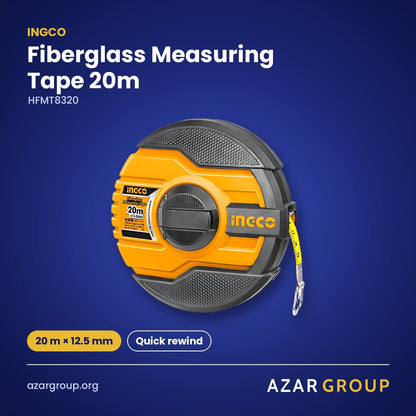 INGCO HFMT8320 Fiberglass Measuring Tape 20m – 20 m × 12.5 mm, Quick rewind