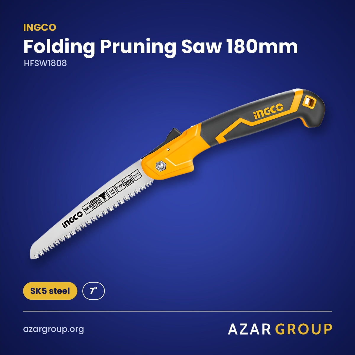 INGCO HFSW1808 Folding Pruning Saw 180mm – SK5 steel, 7"