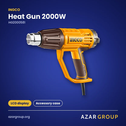 INGCO HG2000581 Heat Gun 2000W – LCD display, Accessory case