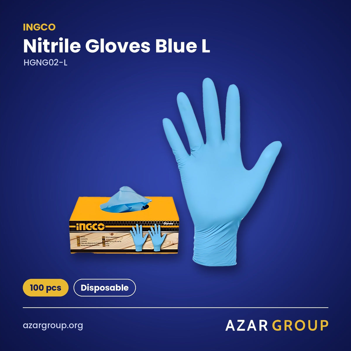 INGCO HGNG02-L Nitrile Gloves Blue L – 100 pcs, Disposable