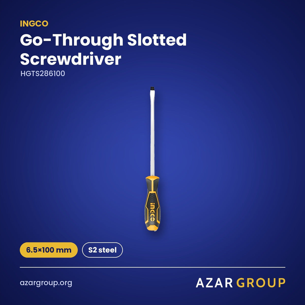 INGCO HGTS286100 Go-Through Slotted Screwdriver – 6.5×100 mm, S2 steel