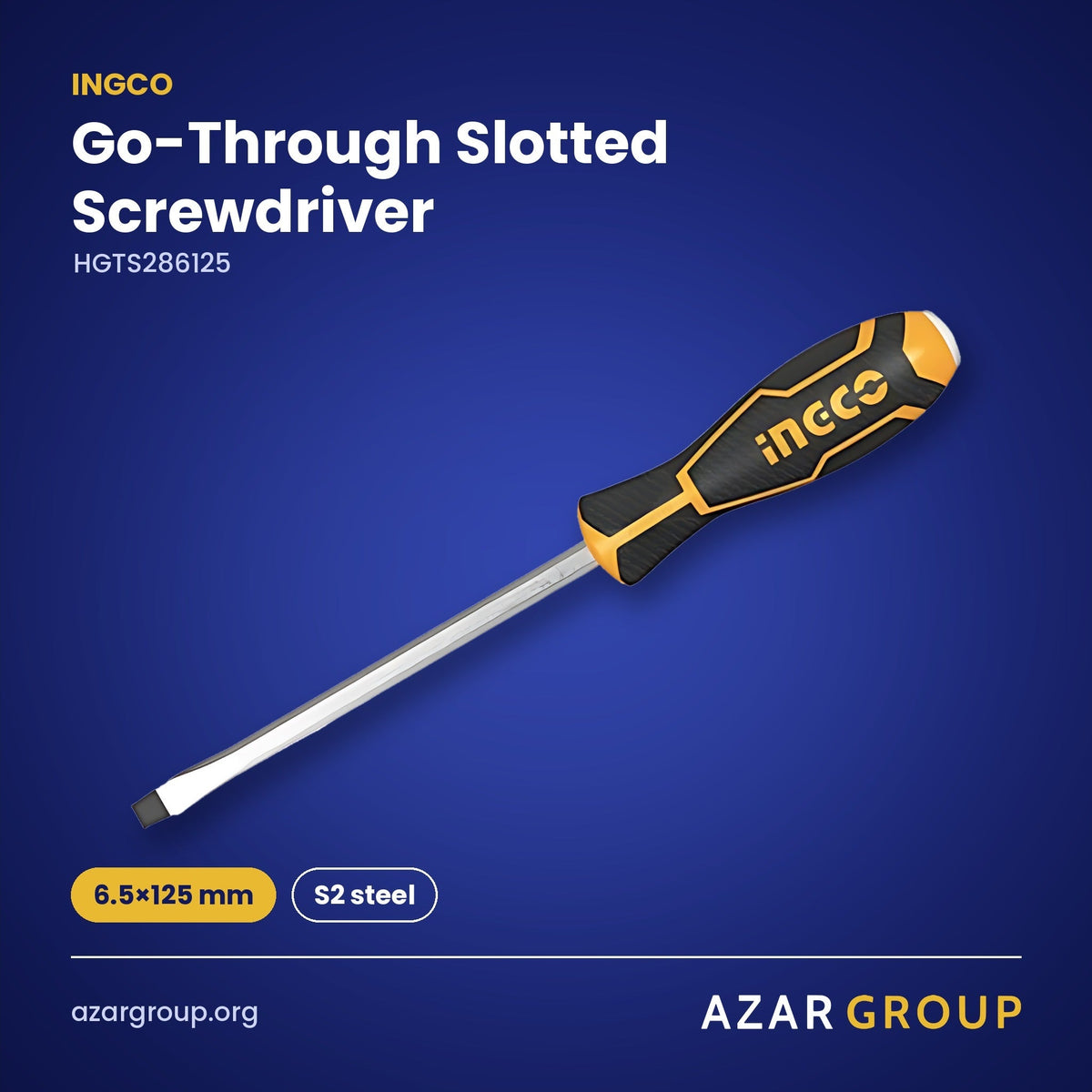 INGCO HGTS286125 Go-Through Slotted Screwdriver – 6.5×125 mm, S2 steel