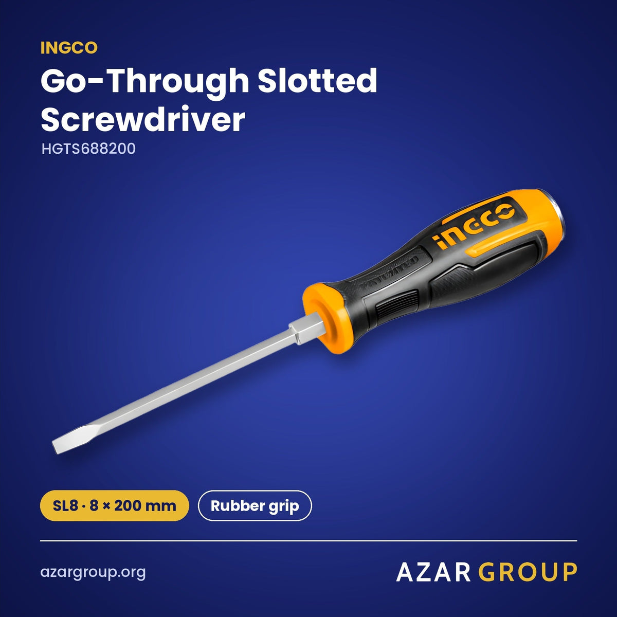 INGCO HGTS688200 Go-Through Slotted Screwdriver – SL8 · 8 × 200 mm, Rubber grip