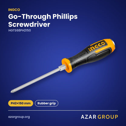 INGCO HGTS68PH2150 Go-Through Phillips Screwdriver – PH2×150 mm, Rubber grip
